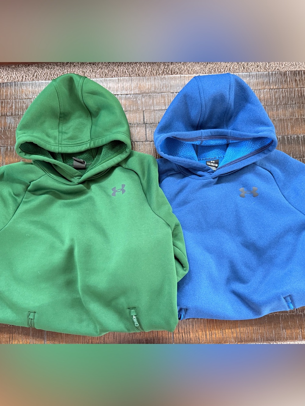 2 Under Armour Boys' Green and Blue Hooded Sweatshirts Duo